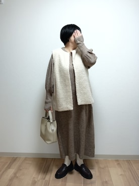 「アイテム（ノーカラージャケット）」を使った、mochaさん（レディース・155cm）の冬コーディネート