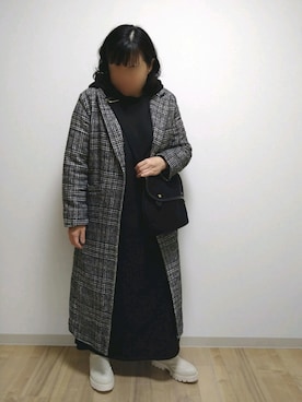 「グレンチェック」｜「アイテム（その他アウター）」を使った、mochaさん（レディース・155cm）の冬コーディネート