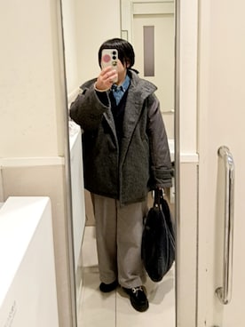 「アイテム（ステンカラーコート）」を使った、mochaさん（レディース・155cm）の冬コーディネート