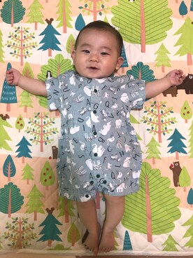 「アイテム（ママ＆ベビー、グリーン系）」を使った、aochanさん（キッズ・70cm）の夏コーディネート