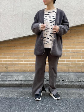 「スリット」｜「アイテム（ノーカラーコート）」を使った、T.yukikoさん（レディース・156cm）の秋コーディネート