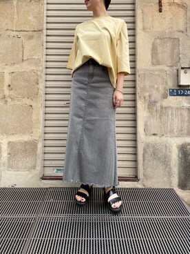 「アイテム（デニムスカート、グレー系）」を使った、T.yukikoさん（レディース・156cm）の夏コーディネート