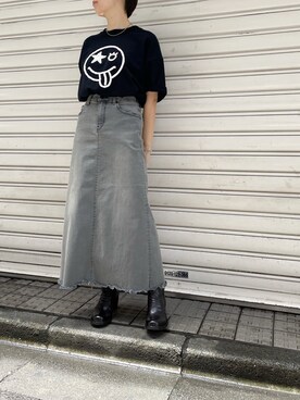 「アイテム（デニムスカート、グレー系）」を使った、T.yukikoさん（レディース・156cm）の夏コーディネート