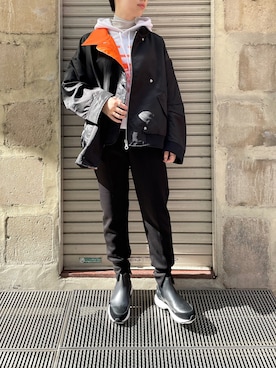 「スリットパンツ」｜「アイテム（ブルゾン）」を使った、T.yukikoさん（レディース・156cm）の秋コーディネート