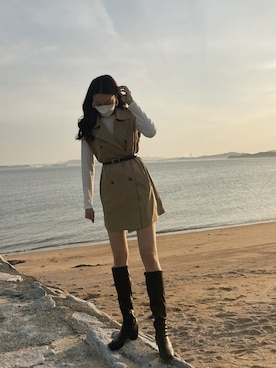 「PUBLUX（パブリュクス）のアイテム（ブーツ）」を使った、mau.さん（レディース・166cm）の春コーディネート