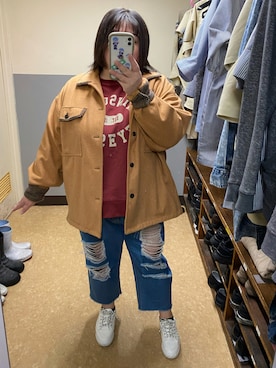 「大きいサイズ」｜「アイテム（その他アウター）」を使った、えなじーさん（レディース・156cm）の秋コーディネート