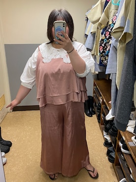 「大きいサイズ」｜「アイテム（ビーチサンダル）」を使った、えなじーさん（レディース・156cm）の夏コーディネート