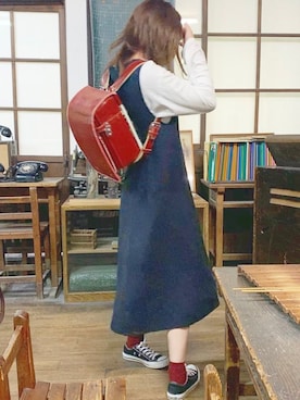 「大学生コーデ」｜「アイテム（ジャンパースカート）」を使った、むう🍎🍏さん（レディース・157cm）の冬コーディネート
