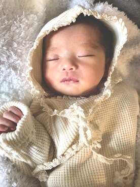 「韓国服のアイテム（ロンパース、ホワイト系）」を使った、nagiさん（キッズ）の春コーディネート