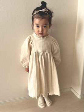 「Handmade（ハンドメイド）のアイテム（ワンピース、ホワイト系）」を使った、nagiさん（キッズ）の春コーディネート