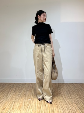「Whim Gazette（ウィムガゼット）の【THE BAAT】short sleeve blouse（シャツ/ブラウス、ブラック系）」を使った、あさのさん（レディース・160cm）の夏コーディネート