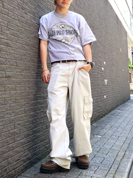 「VINTAGE（ヴィンテージ）のアイテム（Tシャツ/カットソー、グレー系）」を使った、tsukasa さん（メンズ・165cm）の春コーディネート