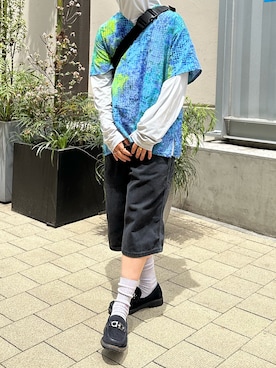 「VINTAGE（ヴィンテージ）のアイテム（Tシャツ/カットソー、ブルー系）」を使った、tsukasa さん（メンズ・165cm）の秋コーディネート