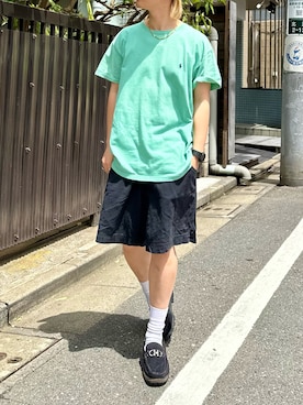 「POLO RALPH LAUREN（ポロ ラルフ ローレン）の【POLO RALPH LAUREN / ポロ ラルフ ローレン】SHORT SLEEVE T-SHIRT：Tシャツ（Tシャツ/カットソー、グリーン系）」を使った、tsukasa さん（メンズ・165cm）の夏コーディネート