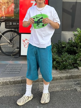 「VINTAGE（ヴィンテージ）のアイテム（Tシャツ/カットソー、ホワイト系）」を使った、tsukasa さん（メンズ・165cm）の夏コーディネート
