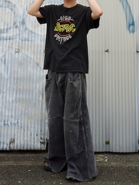 「VINTAGE（ヴィンテージ）のアイテム（Tシャツ/カットソー、ブラック系）」を使った、tsukasa さん（メンズ・165cm）の春コーディネート