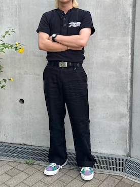 「SPITFIRE & ANTIHERO（ピットファイヤーアンドアンタイヒーロー）のアイテム（Tシャツ/カットソー、ブラック系）」を使った、tsukasa さん（メンズ・165cm）の夏コーディネート