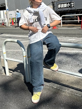 「GOODENOUGH（グッドイナフ）のアイテム（Tシャツ/カットソー、ホワイト系）」を使った、tsukasa さん（メンズ・165cm）の夏コーディネート