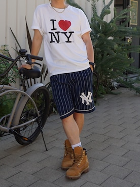 「VINTAGE（ヴィンテージ）のアイテム（Tシャツ/カットソー、ホワイト系）」を使った、tsukasa さん（メンズ・165cm）の春コーディネート