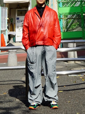 「VINTAGE（ヴィンテージ）のアイテム（ジャケット/アウター、レッド系）」を使った、tsukasa さん（メンズ・165cm）の秋コーディネート