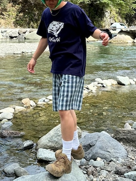 「cp-crewのアイテム（Tシャツ/カットソー、ブルー系）」を使った、tsukasa さん（メンズ・165cm）の夏コーディネート