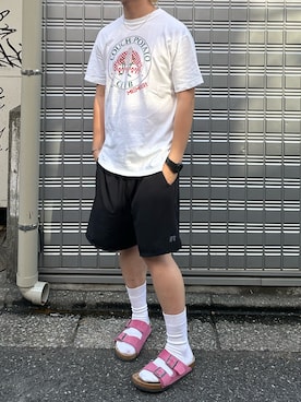 「BIRKENSTOCK（ビルケンシュトック）の《BIRKENSTOCK》Arizona Big ナロー（サンダル、ピンク系）」を使った、tsukasa さん（メンズ・165cm）の春コーディネート