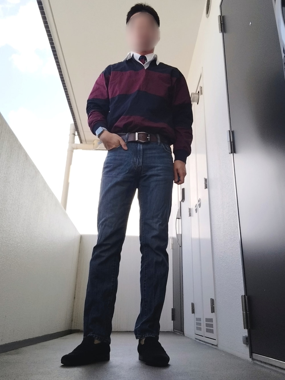 「秋のコーデ、メンズファッション、休日コーデ、ootd、秋服、ネクタイ、タイドアップ、ラガーシャツ、トラッドスタイル、UNIQLO、GU、プチプラ、革靴、タックイン」｜「UNIQLOのドライイージーケアオックスフォードシャツ（ボタンダウン・半袖）（シャツ/ブラウス、ホワイト系）」を使った、Leonさん（メンズ・177cm）の秋コーディネートの1枚目の写真