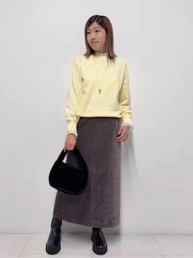 「アイテム（スウェット、イエロー系）」を使った、DRESSTERIORさん（レディース・156cm）の冬コーディネート