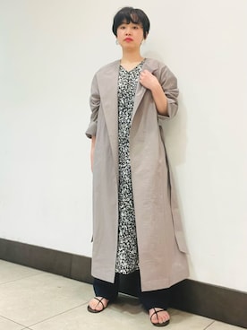 「春服みてみて」｜「アイテム（ノーカラーコート）」を使った、DRESSTERIORさん（レディース・157cm）の春コーディネート