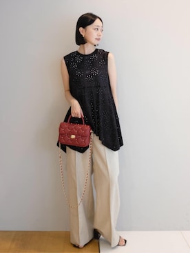 「アイテム（バッグ、レッド系）」を使った、DRESSTERIORさん（レディース・155cm）の夏コーディネート