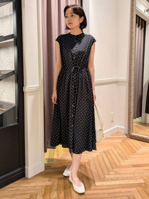 DRESSTERIOR ドットプリントフレンチスリーブワンピース セール】【ポケットあり/後ろウエストゴム】ドットプリント