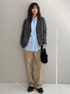 「アイテム（ノーカラージャケット）」を使った、DRESSTERIORさん（レディース・166cm）の冬コーディネート