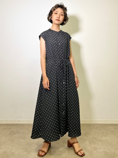 美品✨ヌキテパ　ドットフレンチスリーブドレス　ロングワンピース　綿　黒　M NE QUITTEZ PAS!（ヌキテパ）の「∴【 ne Quittez pas