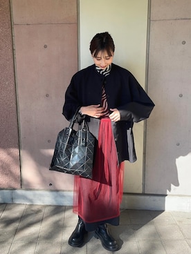「シアーワンピース」｜「アイテム（ノーカラージャケット）」を使った、mmmkさん（レディース・163cm）の秋コーディネート