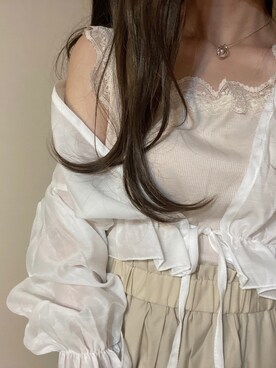 「GRL（グレイル）の光沢シフォンカーディガン（カーディガン/ボレロ）」を使った、紺さん（レディース・164cm）の夏コーディネート