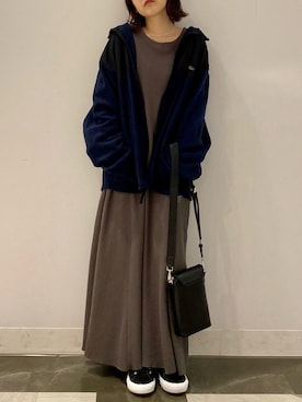 「un dix cors（アンディコール）のSUNRISE MILL(サンライズミル)　フリースジャケット（ブルゾン）」を使った、MIKIさん（レディース・152cm）の秋コーディネート