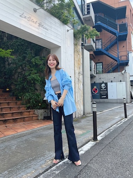 「mystic（ミスティック）のセンターステッチフレアデニム（デニムパンツ）」を使った、たけかわ ななさん（レディース・162cm）の春コーディネート