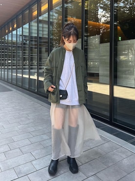 「シアーワンピース」｜「アイテム（スウェット）」を使った、たけかわ ななさん（レディース・162cm）の秋コーディネート