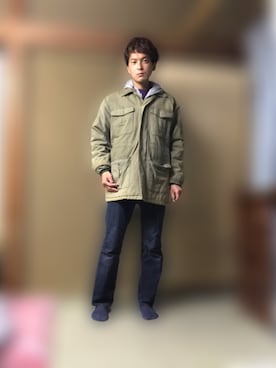 「しまむら（シマムラ）のアイテム（ミリタリージャケット）」を使った、BOKUWAKKIさん（メンズ・172cm）の春コーディネート