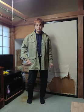 「アイテム（ピーコート、グリーン系）」を使った、BOKUWAKKIさん（メンズ・172cm）の秋コーディネート