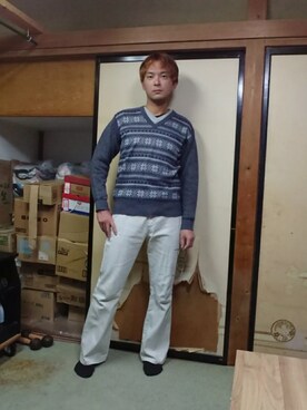 「しまむら（シマムラ）のアイテム（ニット/セーター）」を使った、BOKUWAKKIさん（メンズ・172cm）の秋コーディネート