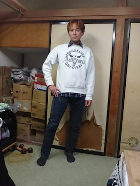 「しまむら（シマムラ）のアイテム（スウェット）」を使った、BOKUWAKKIさん（メンズ・172cm）の秋コーディネート