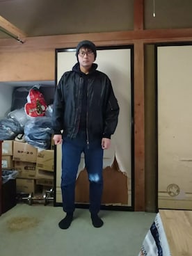 「しまむら（シマムラ）のアイテム（ニットキャップ/ビーニー）」を使った、BOKUWAKKIさん（メンズ・172cm）の冬コーディネート
