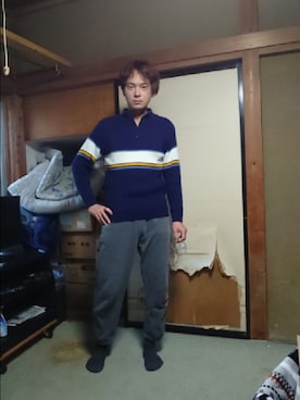 「しまむら（シマムラ）のアイテム（ニット/セーター）」を使った、BOKUWAKKIさん（メンズ・172cm）の秋コーディネート