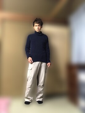 「しまむら（シマムラ）のアイテム（ニット/セーター）」を使った、BOKUWAKKIさん（メンズ・172cm）の春コーディネート