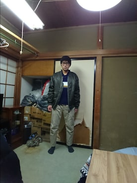 「しまむら（シマムラ）のアイテム（ニットキャップ/ビーニー）」を使った、BOKUWAKKIさん（メンズ・172cm）の冬コーディネート