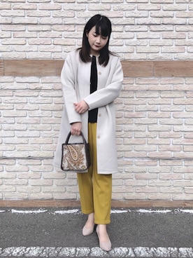 「ペインターパンツ」｜「アイテム（ノーカラーコート）」を使った、ネリさん（レディース・162cm）の秋コーディネート