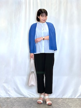 「SHOO・LA・RUE（シューラルー）の【ひんやり/UV/SS-3L/セットアップ可】さらさらぷるん イージーテーパードパンツ（その他パンツ、ブラック系）」を使った、ネリさん（レディース・162cm）の春コーディネート