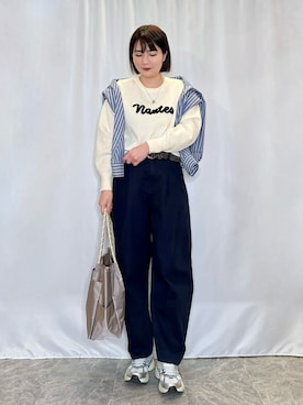 「ロゴニット」｜「アイテム（アクセサリー）」を使った、ネリさん（レディース・162cm）の冬コーディネート