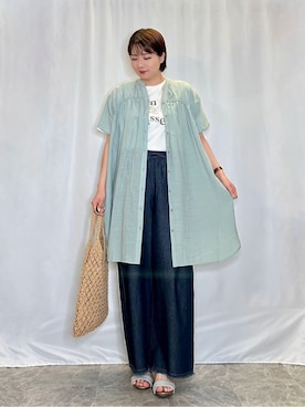「アイテム（チュニック、グリーン系）」を使った、ネリさん（レディース・162cm）の春コーディネート